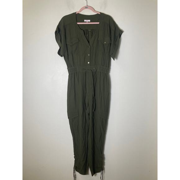 Parker Hunter Green Short Sleeve Cargo Style Viscose Jumpsuit Sz 8 - Picture 1 of 3